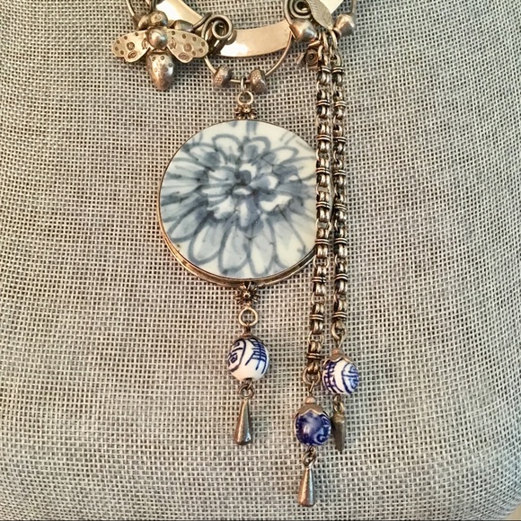 Sterling silver porcelain hanging necklace choker - Picture 7 of 12